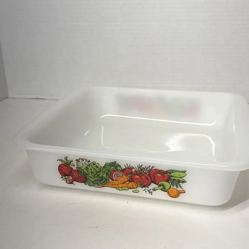 Vintage Glasbake White Milk Glass Loaf Pan Baking Dish 8 Inch Square Vegetables